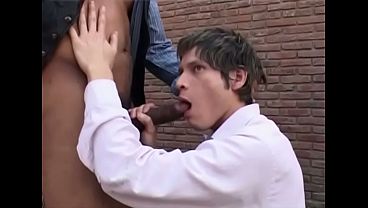 White boy gets fucked by two guys outdoors