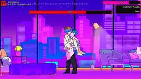 Cute Anime Babe Tempts Lover in Steamy Neon-Lit Rendezvous