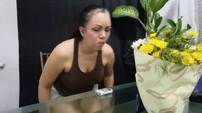 She smokes a cigarette and shows the soles of her feet (2)