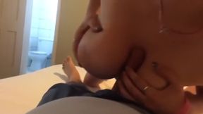 Yummy babe gives blowjob but someone interupted at the end