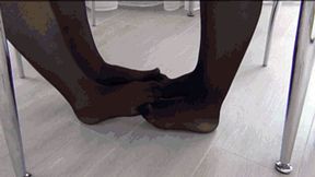 interlocked toes in black stockings with reinforced toes b