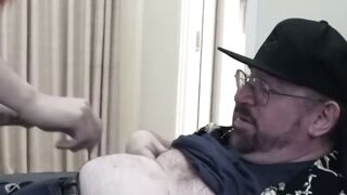 Busty redhead Violet Monroe pleasures old man and bred