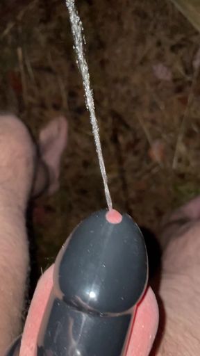 POV outdoor chastity cage pissing