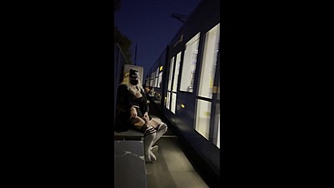 RISKY MASTURBATING PUBLIC TRAM BUS SHEMALE EXHIBITIONIST