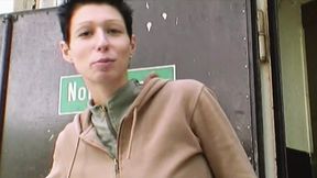 German MILF sucks and fucks fat cock in retro warehouse