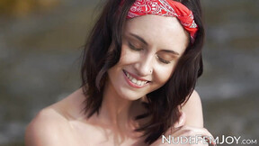 Brunette Sade Mare showing off her perky nipples & tight cunt