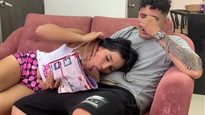 Skinny Latina stepsister gets angry anal fuck with creampie