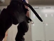 Public building electrical room jerking off