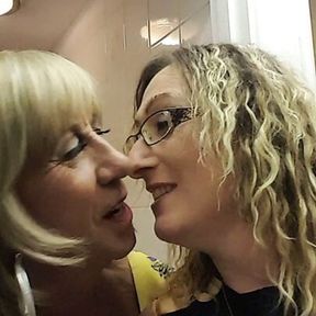 Essex Girl Lisa and Tgirl Pauline in the club toilets