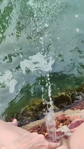 Strong Long Power Pissing in the river