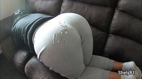 The neighbor's cuckold is not there and his wife lends me her ass to watch him, jerk me off and cum on it