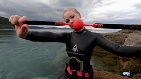 Ocean Rope Bondage with Ballgag in Wetsuit