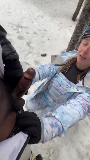 Athletic blonde amatuer gets a BBC public blowjob in a mix of spit