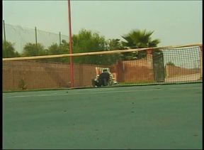 MILF sucks and fucks lucky hung outdoor, on the tennis court