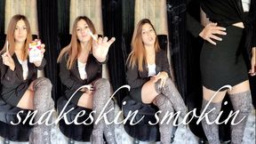 Smokin in Thigh-High Snakeskin Boots - Bare Legs and Miniskirt