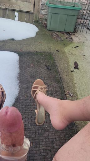 Wearing Nylons and Heels Outside Jacking off