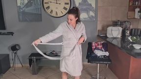 Tattooed MILF dressing and undressing in different clothing and sexy lingerie outfits.