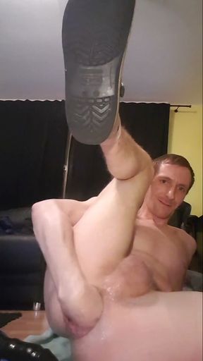 Faggot pig rides huge plug and dildo   Clip 2