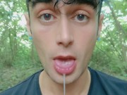 Two times cum spitting by random guys - huge thick loads leaking