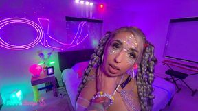 rave newbie luna strips teasingly for dj brian s strobe-lit room!