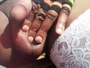 Black Tranny in the Forest flashing her shemale cock outdoors