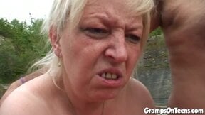 Teen takes gramps cock by the lake