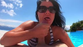 Blown off Stranger Cock in the Pool Outdoor