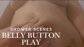 Belly button in shower: fingering with water and soap