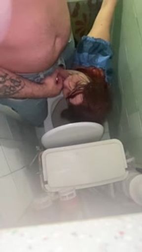 She occupied the toilet and was roughly used as a toilet and pissed over and into mouth then fucked