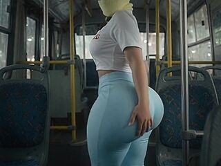 Tiny Large Butt Angel Twerking in Light Blue Leggings on the Bus