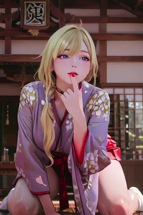 Blonde Goddess in the Japanese Corridor, Lazy Gazes, Hand on Hips, Sunlight Drenching Her Skin