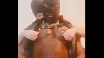 Black Leather Dad Dominates White Sub in Whipping &amp_ Titplay Scenes