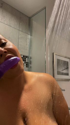 JOIn Me In The Shower: BBW Sloppy Dildo Suck & Titty Fuck Jerk Off Instructions