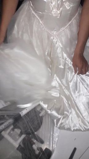Cum Flows on Satin Wedding Dress