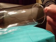 Great view of huge cumshot explosion into glas from big perfect mushroom head ccuckold cock