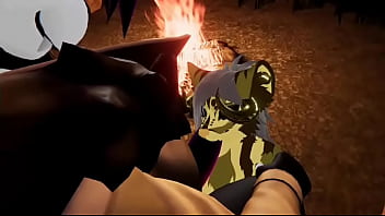 Two naughty furries having intimate moment by the firepit