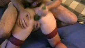 A big cucumber for the skinny tight asshole of my slutty GF