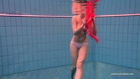 Firm big tits and red dress underwater on Duna Bultihalo