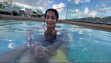 A BUSTY INDIAN WOMAN GIVES A BLOWJOB IN THE HOTEL POOL IN FRONT OF EVERYONE -YASMINA KHAN