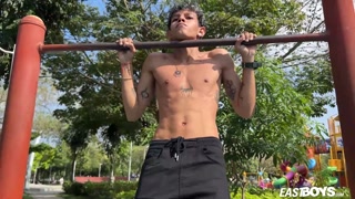 Teen latin Tayron Ortega huge dick handjob