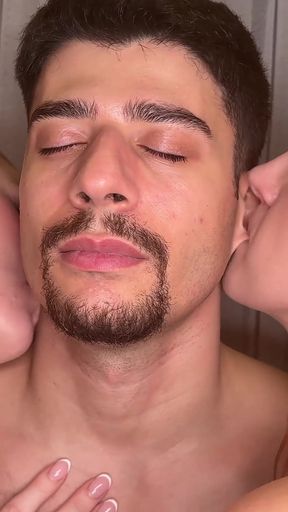 Two Girls Kissing and Licking My Neck
