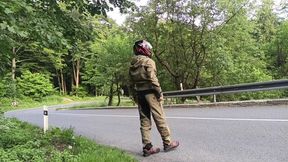 Jerking off in Public on the Road Near a Spring, Caught by a Young Man Masturbating Completely Naked