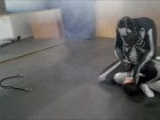 gasmasked skeleton defeats his white dummy
