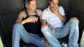 A hot smoke sex session outside by the pool