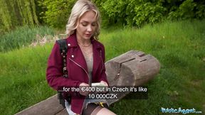 Finnish blonde takes big cock in public
