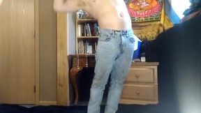 Pissing blue jeans