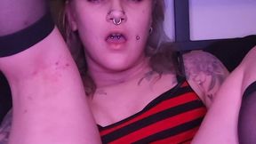 Cute punk fucks pierced pussy with dildo
