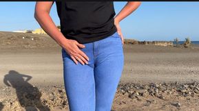Girk in Jeans Touching Crotch