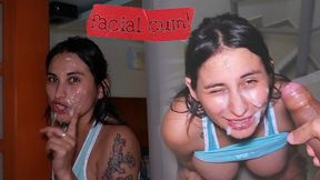 Latina with big ass moans during public staircase blowjob