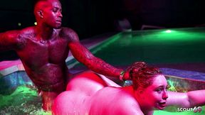 chubby fat bbw mature get interracial fuck in pool at holiday trip by big black cock